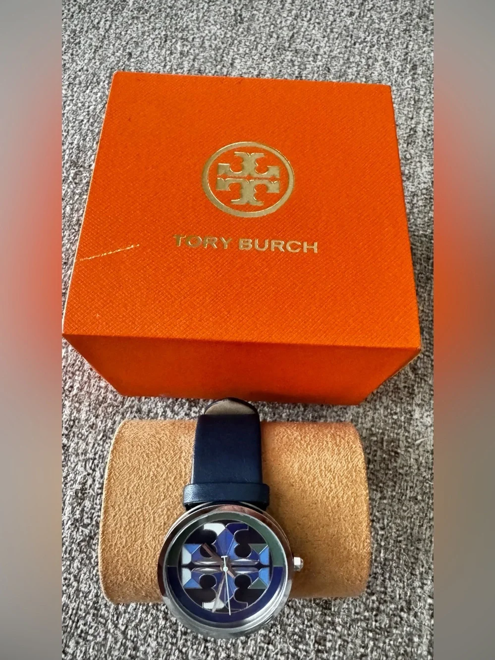 Tory Burch Reva Blue Geometric Dial Watch with Navy Strap